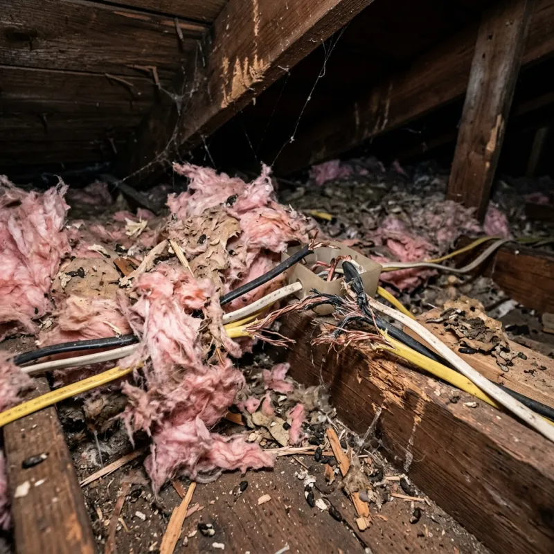 Contaminated ceiling insulation being assessed in a Watsonia roof space