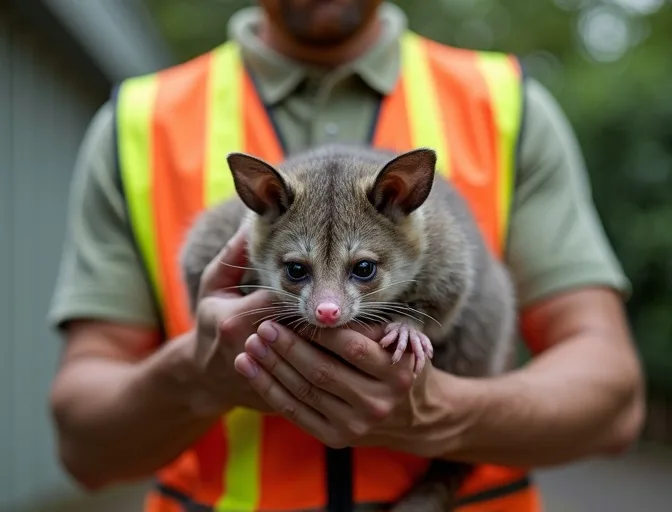 Animal handler safely recovering a deceased possum in Watsonia